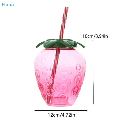 ✔Strawberry Shaped Plastic Cup With Straw Cute Water Bottle Portable Drinking Cup Beverage Cups For Summer Party Home Use