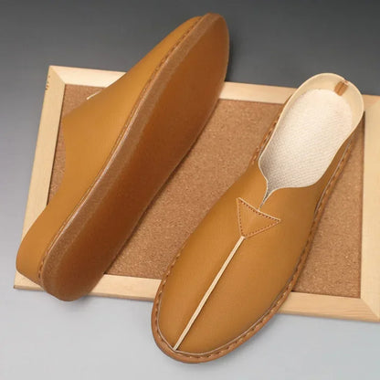 Fashion Leather Men Casual Shoes Slip on Man Loafers Breathable Soft Half Slippers Summer Flats Lightweight Lazy Driving Shoes