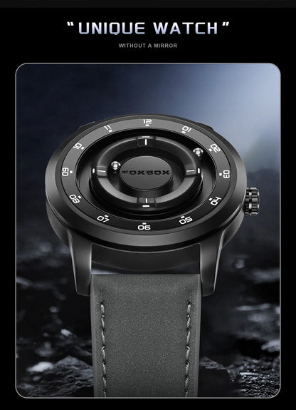FOXBOX Watch Planet Design Fashion Floating Magnetic Pointer Free Ball Bearing Creative Simple Waterproof Quartz Watch for Men