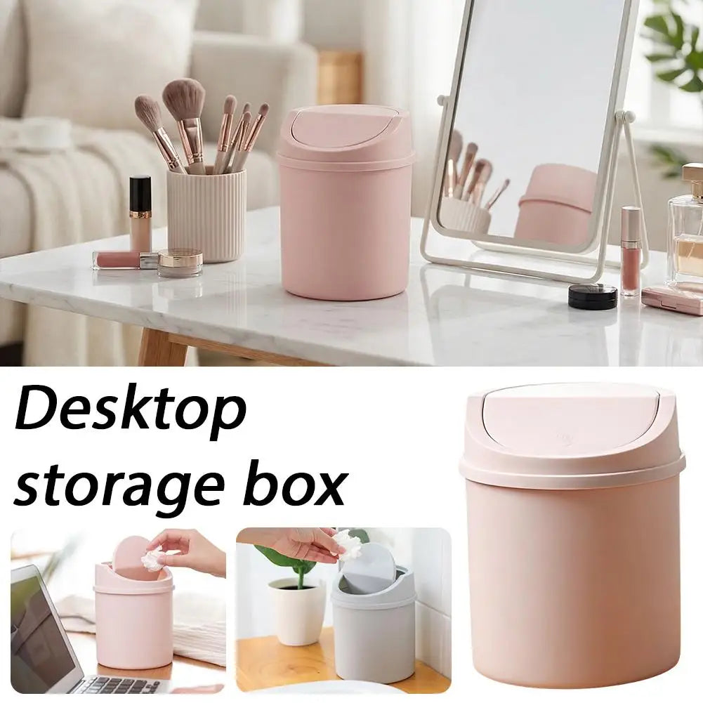 Mini Desktop Trash Can with Press-Top Lid Small Waste Bin for Office Desk & Bedroom Portable Space-Saving Trash Tube