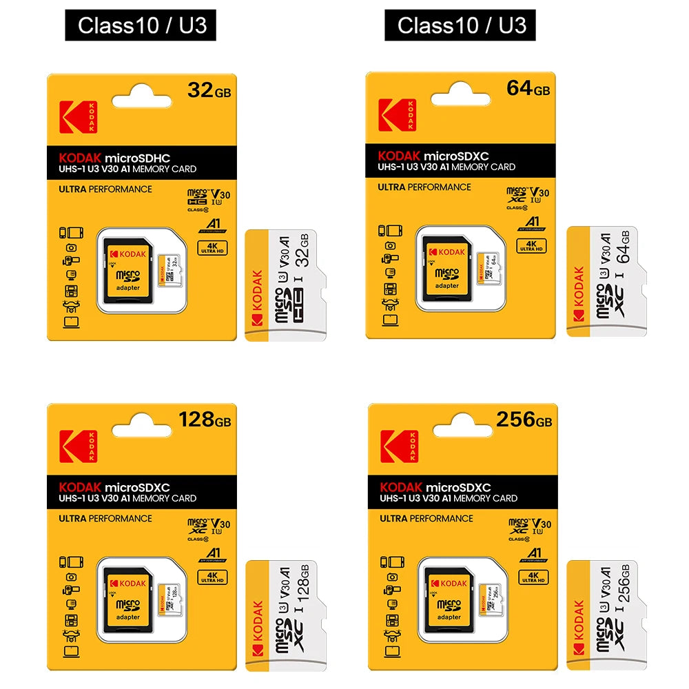 KODAK Micro SD Card 32GB 64GB 128GB Memori Memory Card C10 TF Micro SD SDXC U3 V30 4K For Phone Drone Camera