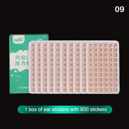 600 Patches Ear Care Red Bianstone Ear Acupuncture Massage Therapy Needle Patch Seeds Sticker Auricular Auriculotherapy Kit