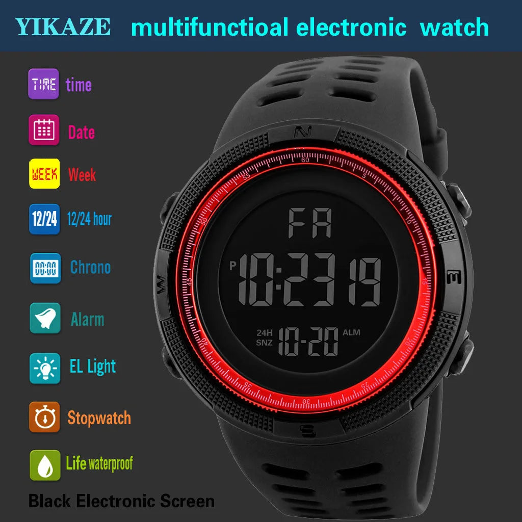 Men Sport Watch Multifunction Military Sports Watch Waterproof Luminous LED Digital Kids Watch Big Dial Student Electronic Watch