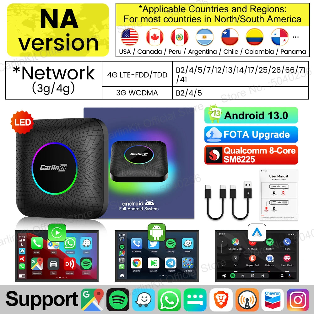 CarlinKit CarPlay Ai Box Android 13 SM6225 8 Cores 64GB 128GB Car Smart Streaming Box Wireless CarPlay Android Auto For Netflix