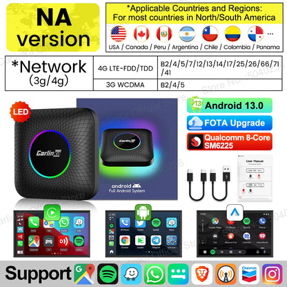 CarlinKit CarPlay Ai Box Android 13 SM6225 8 Cores 64GB 128GB Car Smart Streaming Box Wireless CarPlay Android Auto For Netflix