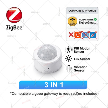 Zigbee 3.0 Smart PIR Motion Sensor Human Body Movement Detector with Illuminance&Vibration Sensor For Home Assistant Zigbee2MQTT