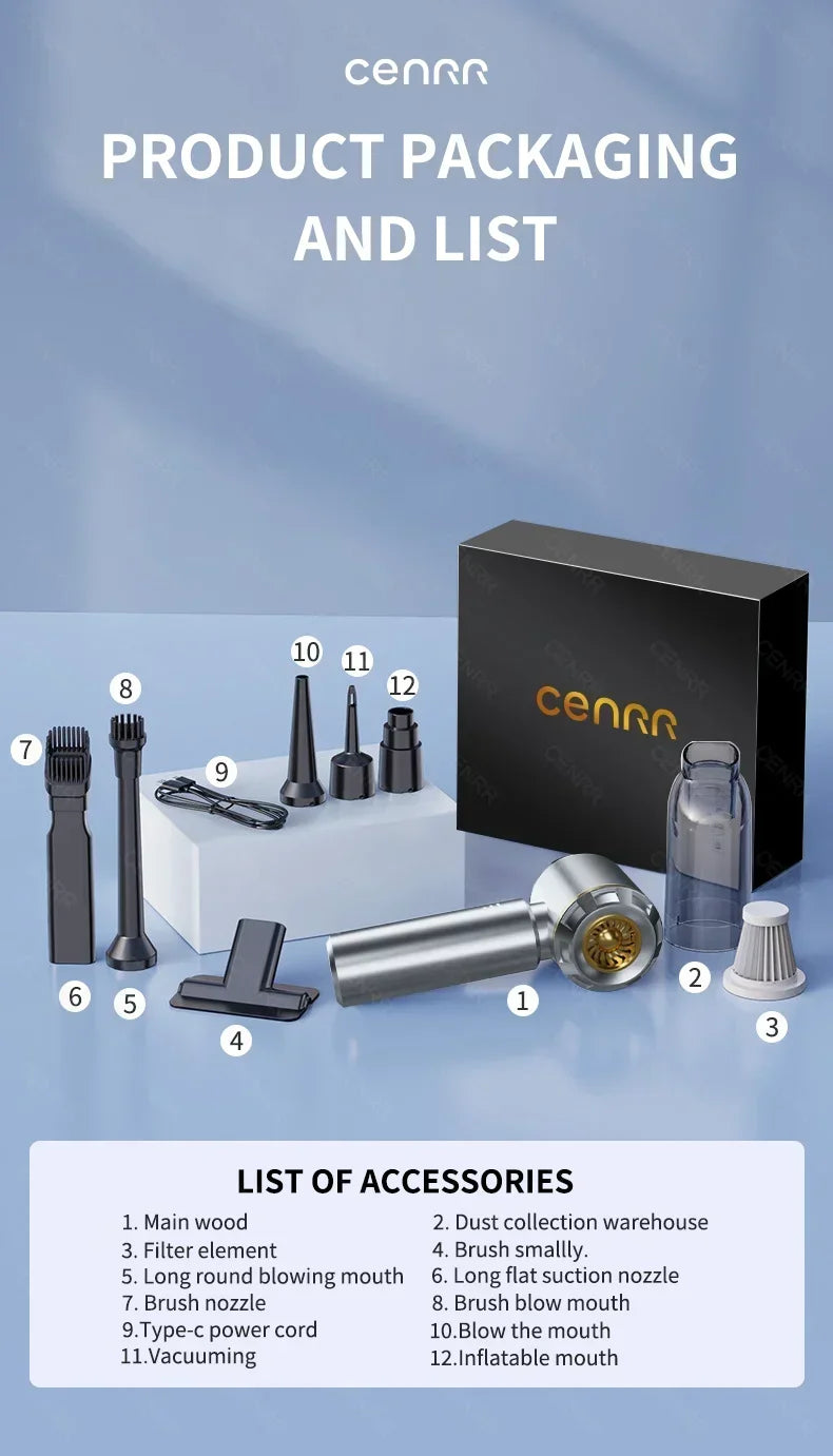 CENRR 360000PA Car Vacuum Cleaner Strong Suction Cordless Wireless Cleaner Portable  HandHeld Vacuum Cleaner Cleaning Machine