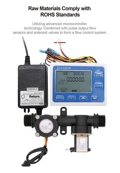 1/2 Inch Digital Flow Meter Integrated Valve Quantitative Control Kit DC3.5-24V 2-10L/min Durable Automatic Dosing Water Filling