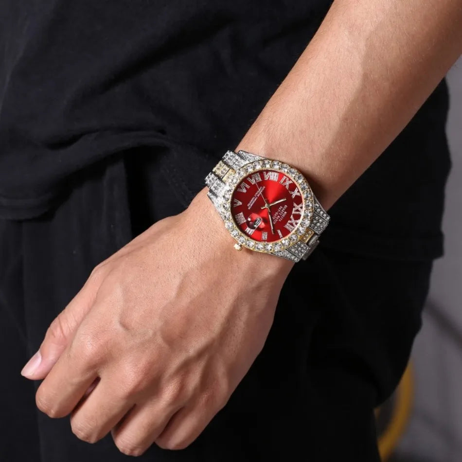 4pcs/set, Business Luxury Men's Rhinestone Watch Jewelry Set, Classic Silvery Men Quartz Calendar Wrist Watch - Gifts for Men,