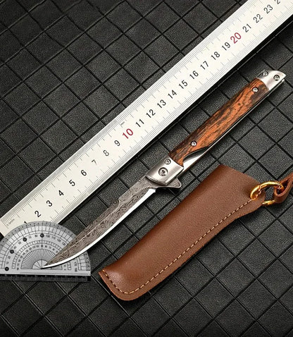 Multi-functional outdoor folding knife, high-hardness Damascus steel folding knife, portable fruit knife