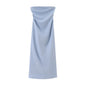 Women Fashion Strapless Gathered Midi Dress Sexy Straight Neck Back Slit Female Dresses Vestidos Mujer