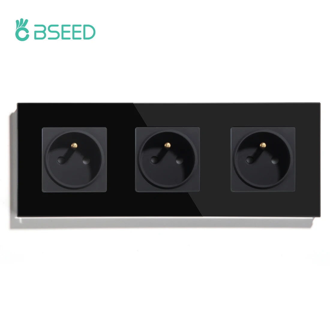 BSEED France Standard Single Wall French Socket Double Power Plug With White Black Gloden Crystal Glass Panel 16A 110V-250V