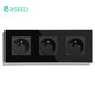 BSEED France Standard Single Wall French Socket Double Power Plug With White Black Gloden Crystal Glass Panel 16A 110V-250V