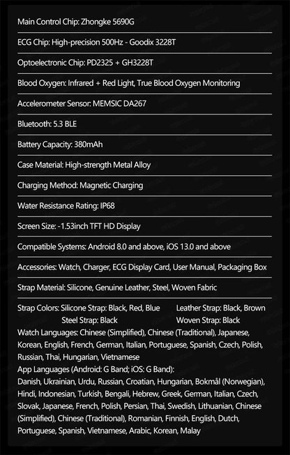 Smartwatch ECG High-End dla mężczyzn Ciśnienie krwi Lipidy Tlen we krwi Analiza ciała Kwas moczowy Monitor Zdrowia Smartwatch dla mężczyzn i kobiet