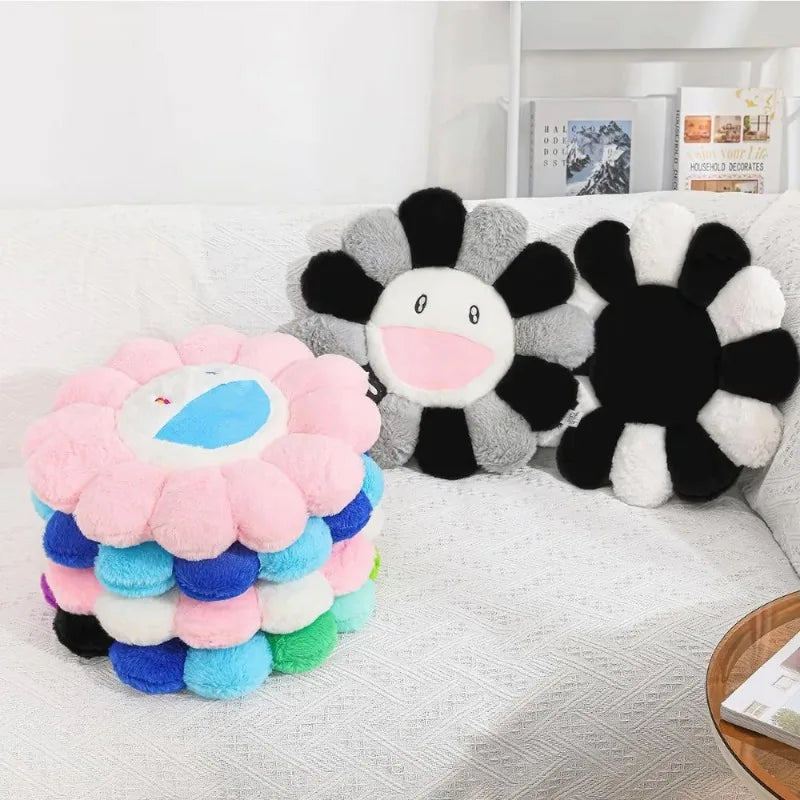 Aesthetic Sunflower Plush Cushion Cute Flower Stuffed Pillow Rainbow Floral Decorative Pillow Office Chair Back Cushion Decor