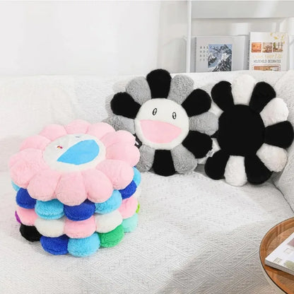 Aesthetic Sunflower Plush Cushion Cute Flower Stuffed Pillow Rainbow Floral Decorative Pillow Office Chair Back Cushion Decor