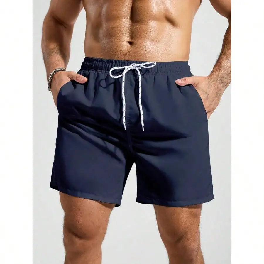 Palasendo Men's Plain Pocketed Drawstring Waist Beach Shorts, Suitable For Summer, Hawaiian, Men Dry Fit Orange Swim Trunks, Men Swim Trunk Matching, Men Beachwear, Plain Swim Trunks