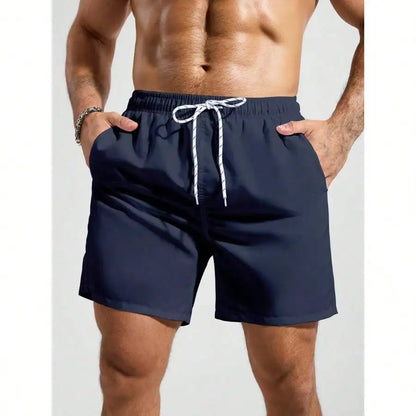 Palasendo Men's Plain Pocketed Drawstring Waist Beach Shorts, Suitable For Summer, Hawaiian, Men Dry Fit Orange Swim Trunks, Men Swim Trunk Matching, Men Beachwear, Plain Swim Trunks