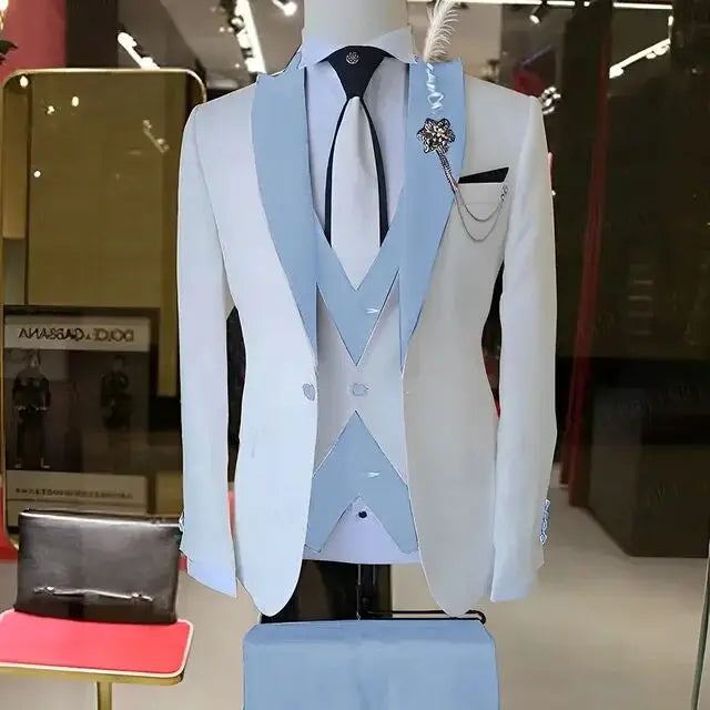 Fashion Style Wedding/Business Men's 3 Pieces Suits Slim Fit Formal Groomsmen Tuxedos Men Suits Jacket+Vest+Trousers for Party