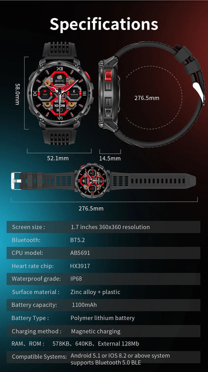 Military T-Rex 3 GPS Waterproof Smart Watch 1.46"HD AMOLED Built-in 6 Frequency Satellite Outdoors Sports Fitness Smart Bracelet
