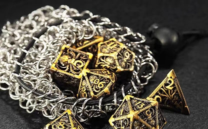 7 Pcs Cosplay D4-D20 DND Brass Gold Polyhedral Sharp Edge Casino Dice Rpg Table Board Game Tray Gem Stone Dragon Metal Steel Set