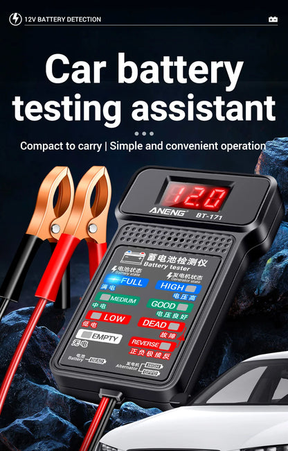 ANENG BT-171 12V Samochodowy tester akumulatora Sygnał dźwiękowy Zabezpieczenie przed odwrotnym podłączeniem Samochodowe narzędzie do testowania jakości akumulatora