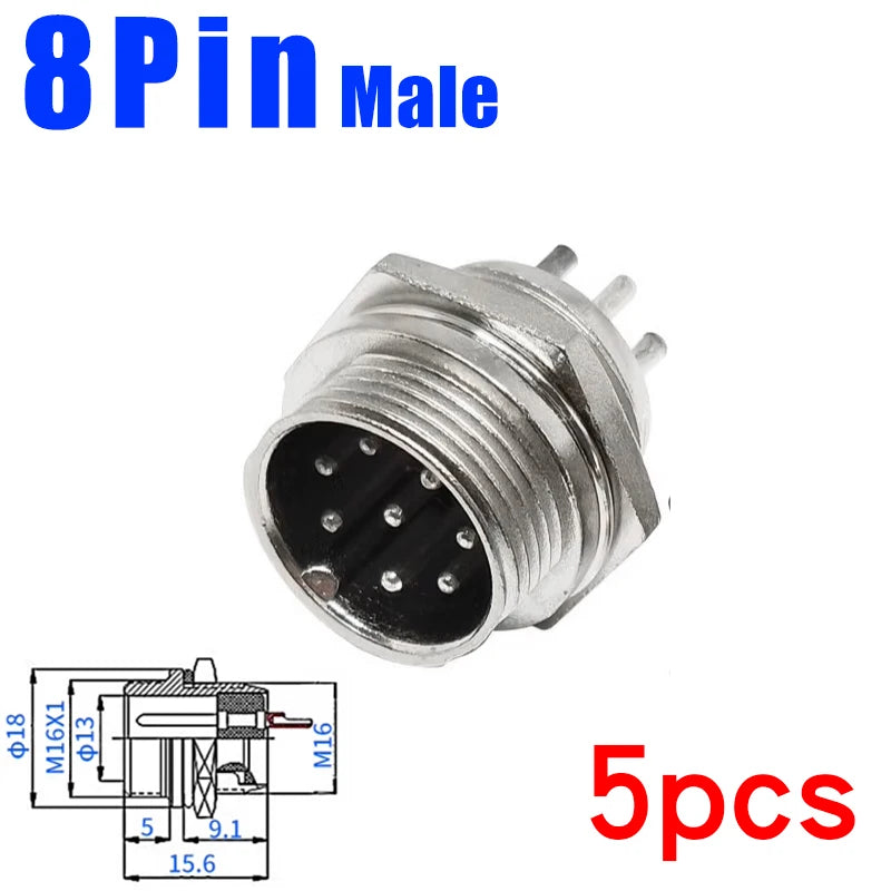 5pcs GX16 2/3/4/5/6/7/8/9/10Pin 16MM Male Female Circular Aviation Connector Plug Socket Screw Panel Mount Connector