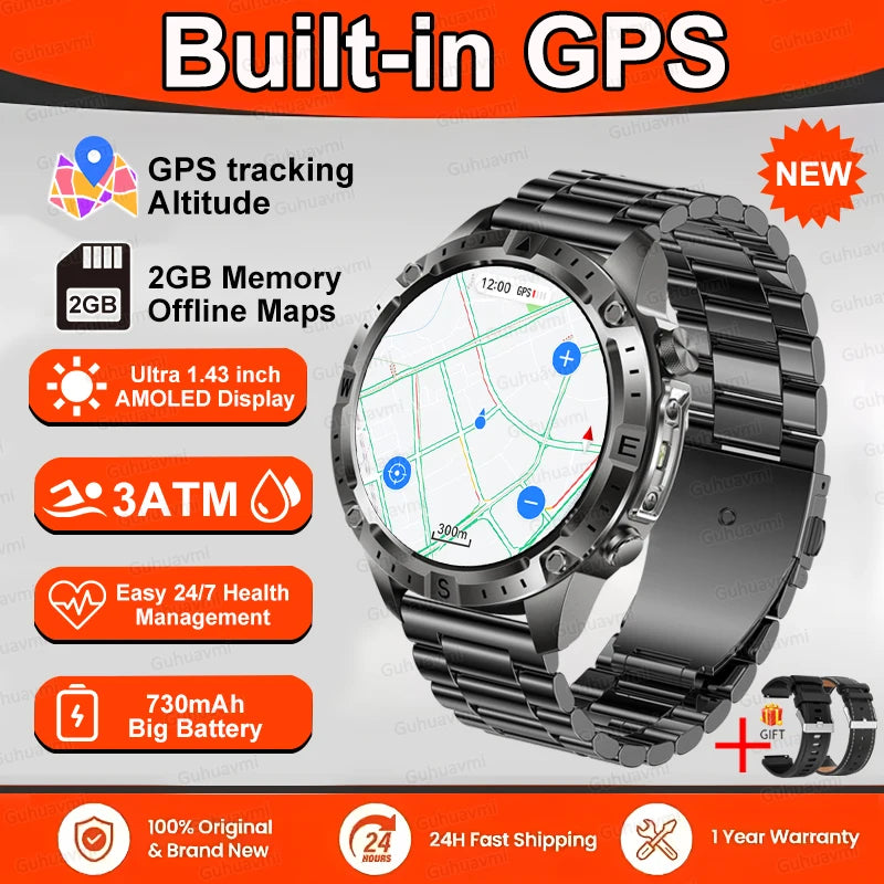 Smart Watch Men GPS Track High End watch Swim Waterproof Smart Watches Swim six axis sensor Sports Smartwatch 2GB Memory GPS Map