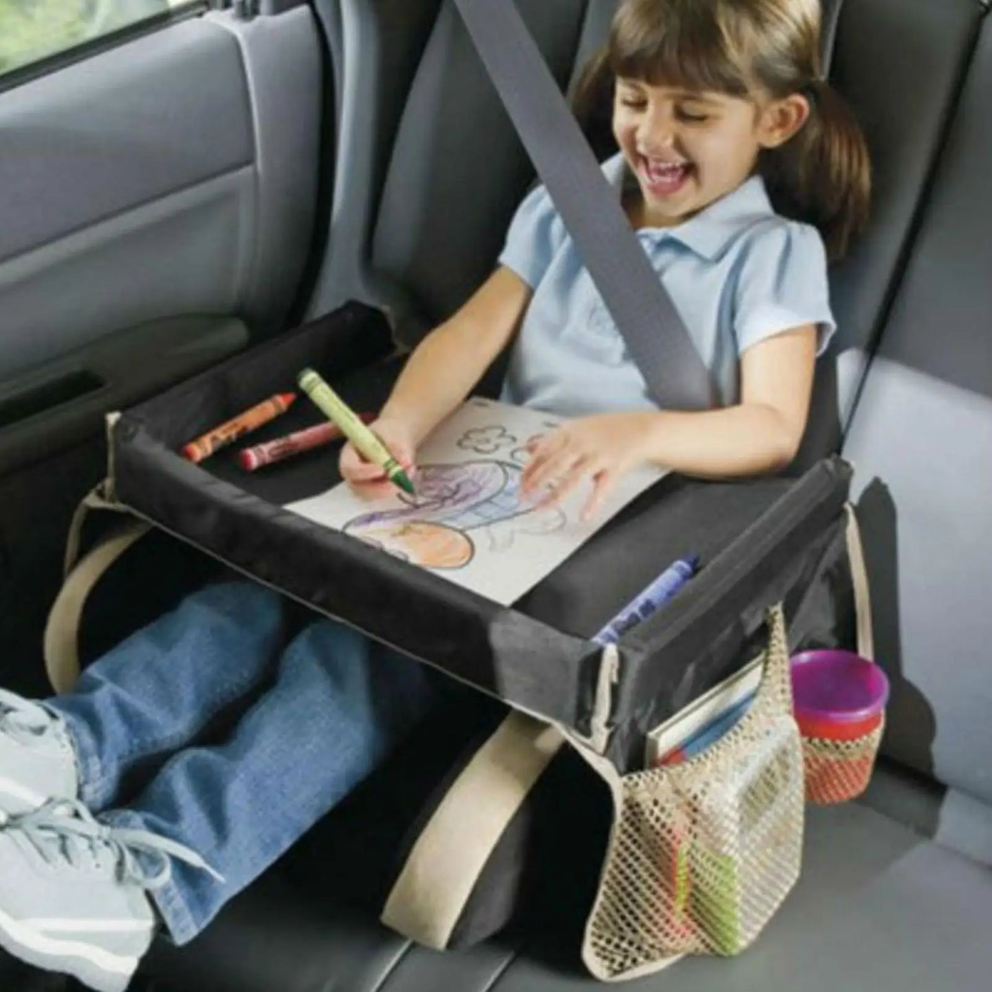 Kids Travel Seat Tray for Car Children's Toy Storage Table Drawing Board Safety Tray Dining Beverage Rack Road Trip Activities