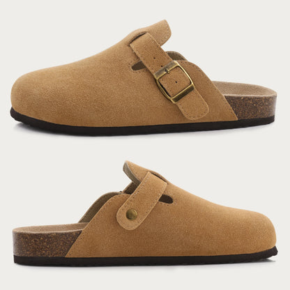 Comwarm Cork Footbed Clogs For Women Men Fashion Leather Mules Comfort Potato Shoes With Arch Support Indoor Outdoor Flat Slides