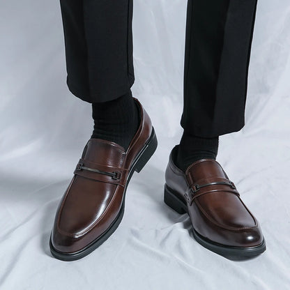 Men's Formal Leather Shoes Classic Style Slip On Loafers Round Toe Breathable Non-Slip Business Dress Wedding Office Casual Shos