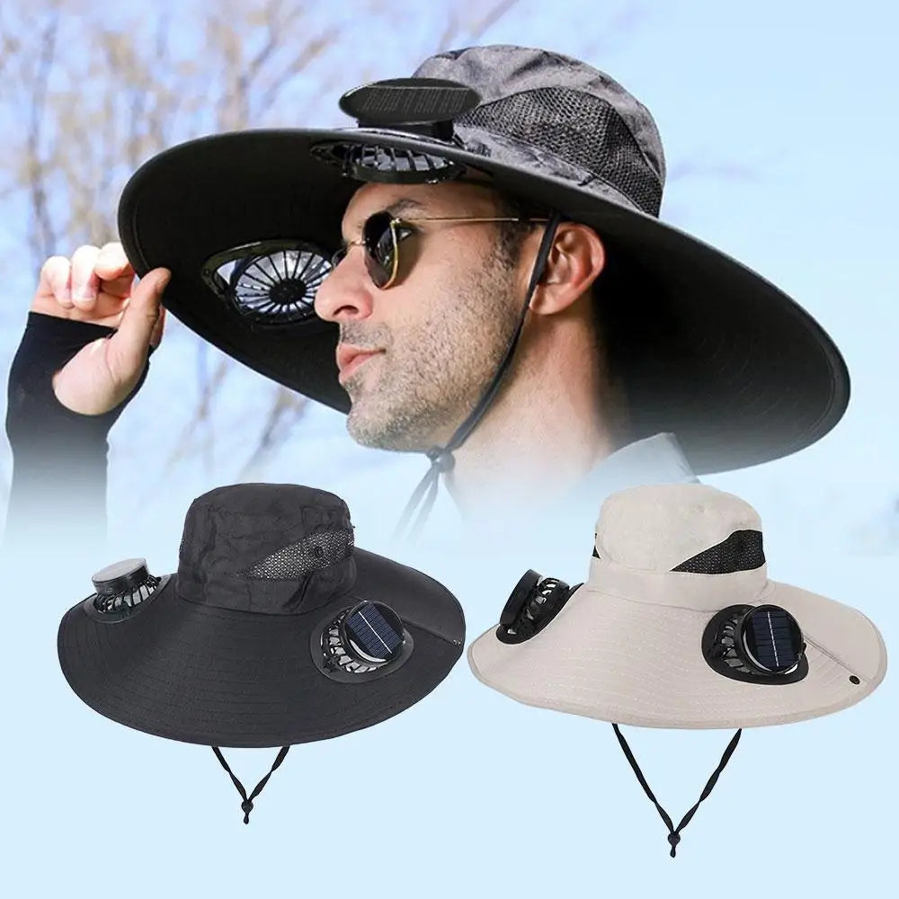 New Multi-Function Solar Fan Sun Hat - Waterproof Fishing Hat with Built-In USB Charging & Wide Brim for UV/Heat Protection