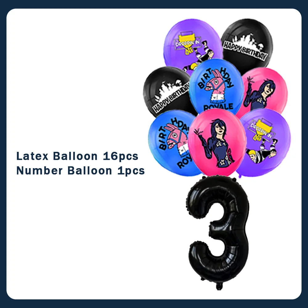 Fortnite Theme Birthday Party Decorations Shooting Game Balloon Cup Plate Tablecloth Banner Baby Shower Kid Favors Supplies Gift