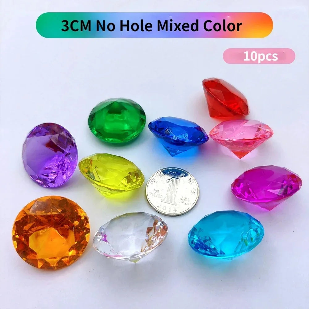 10pcs Fake Diamond Crystal Gem Toy Treasure Chest Pirate Acrylic Paperweight Diy Art Craft Decorative Gift Photography Props