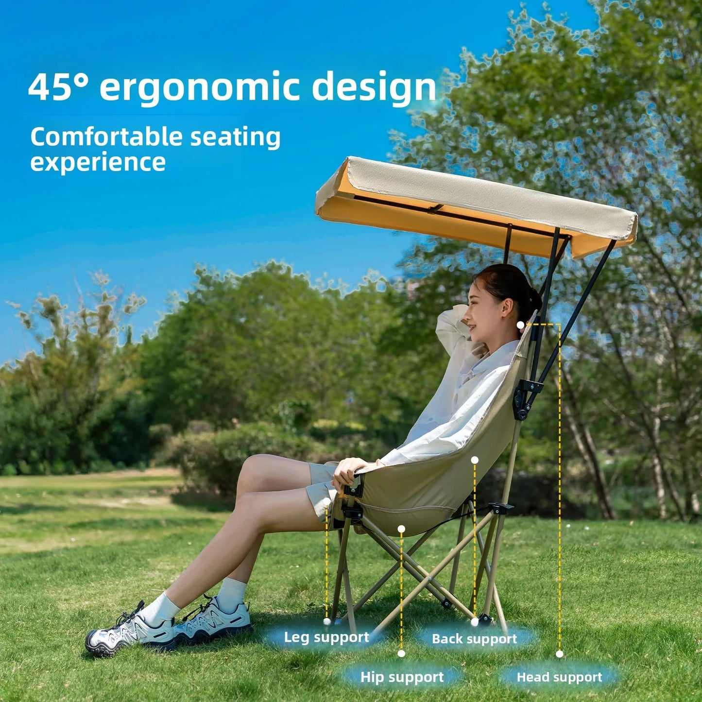 Factory Outdoor Umbrella Folding Chair High Back Moon Chair Sunshade With Canopy Portable Fishing Camping Beach Chair
