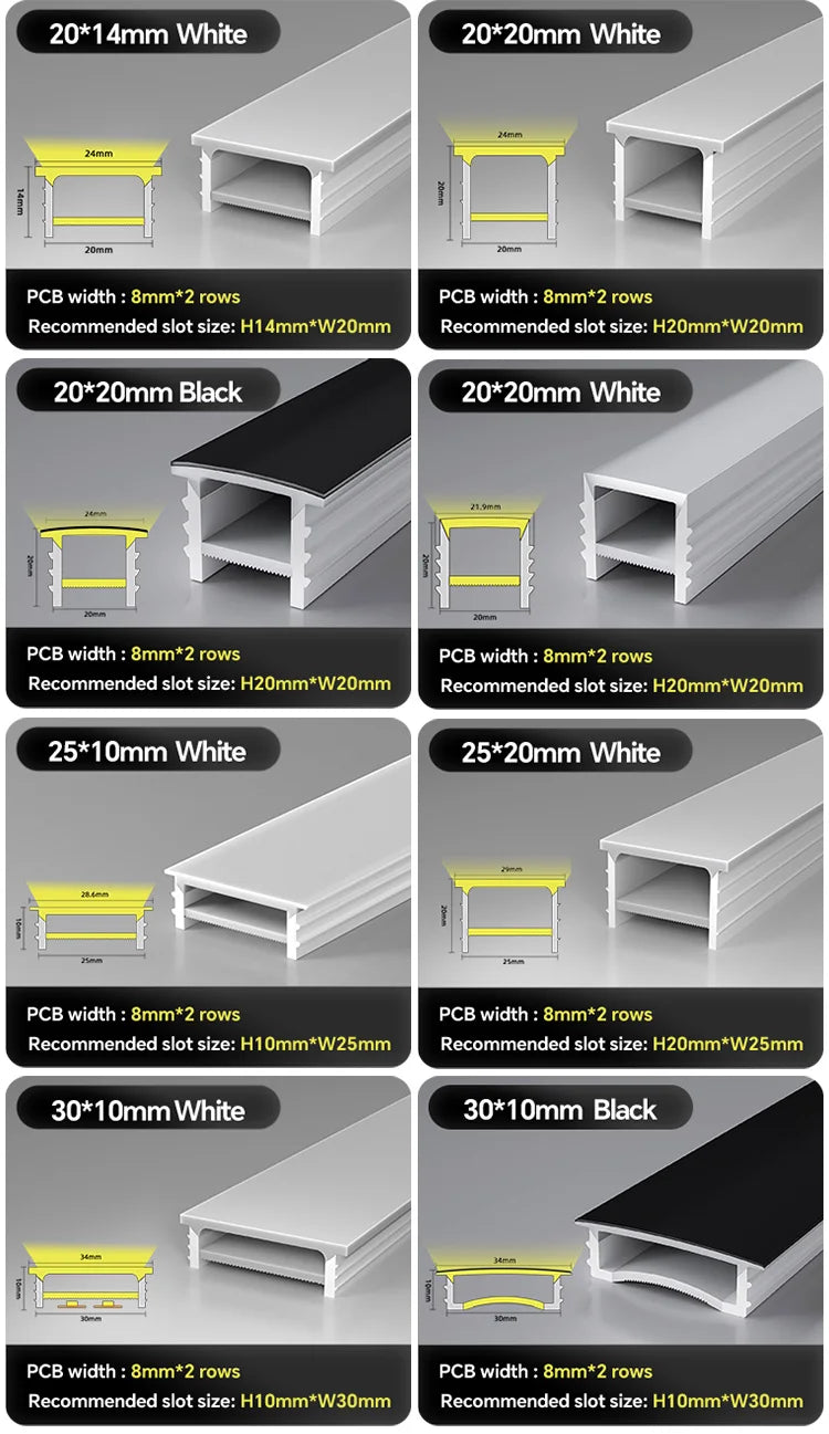 1M-10M LED Neon Rope Tube Soft Silicone Diffuser Channel Black/White Flexible Ribbon Strip Light for Recessed Channel