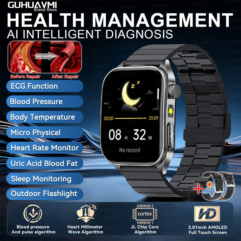 2026New Laser Therapy Care SmartWatch ECG Health Monitor Blood Lipids Uric Acid Heart Rate Tracking Fitness Smartwatch Men Women