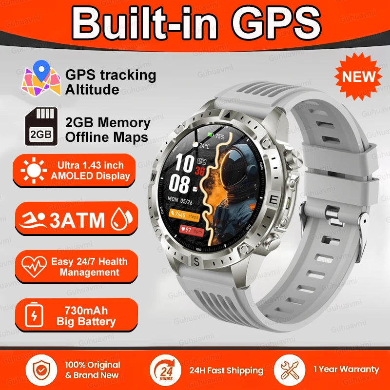 Smart Watch Men GPS Track 30 meters Swim Waterproof  Sports Fitness GPS Precise Positioning Offline Map 2GB Memory Smart Watchs