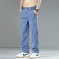 Summer Thin Men's Loose Straight Jeans Lyocell Soft Drape Business Casual Trousers Classic Smoke Gray Brand Ice Silk Denim Pants