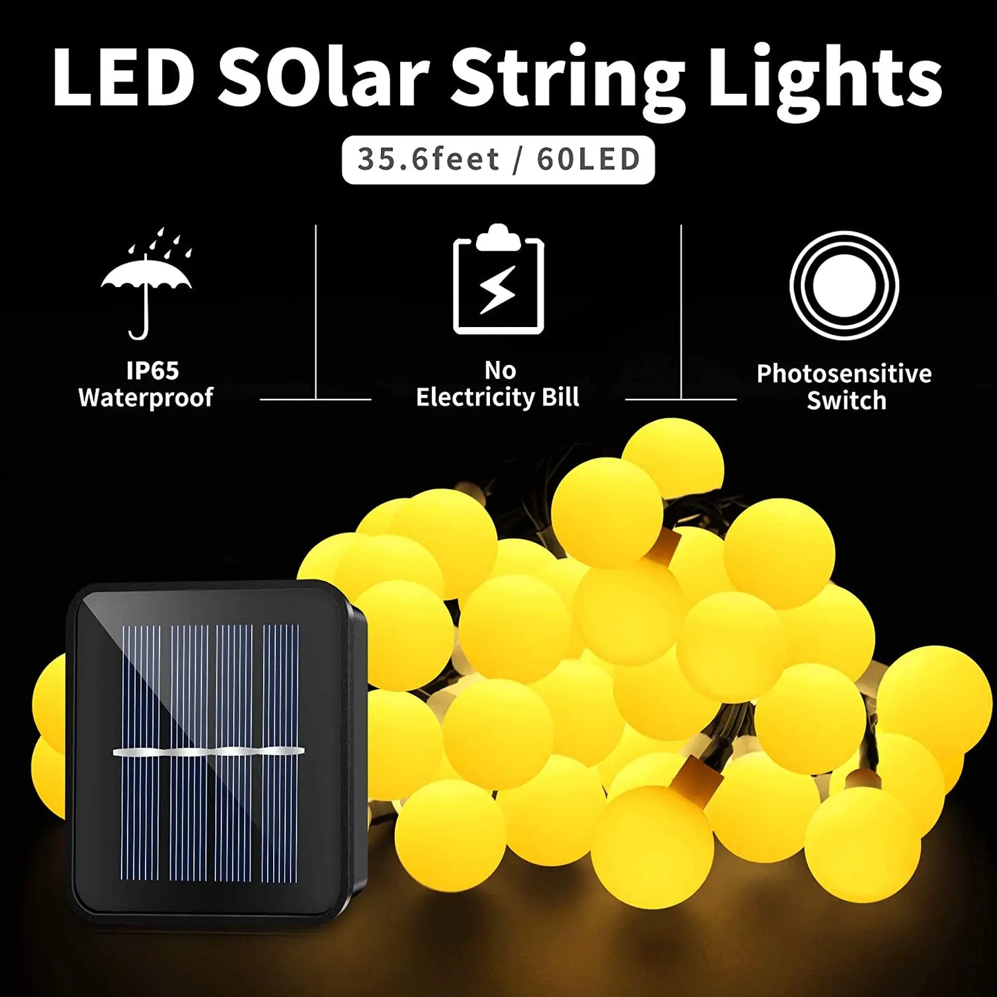 Solar String Lights Outdoor 200 LED Crystal Globe Lights Waterproof Solar Festoon Fairy Light for Garden Christmas Party Decor