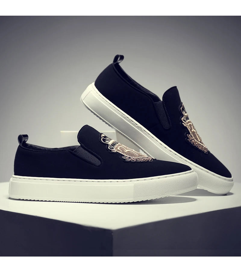 Men's Fashionable Embroidered Slip-On Loafers Comfortable Breathable Soft-Soled Casual Shoes-20338