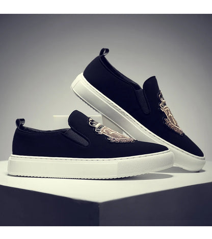 Men's Fashionable Embroidered Slip-On Loafers Comfortable Breathable Soft-Soled Casual Shoes-20338