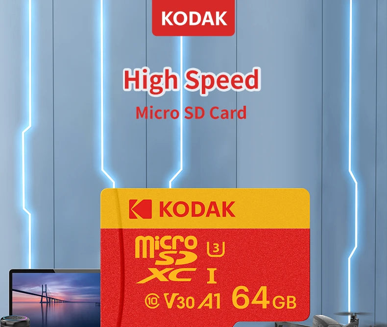 KODAK Micro SD Card U3 V30 128GB 256GB 64GB 4K High Speed TF Card for Phone Camera Drone