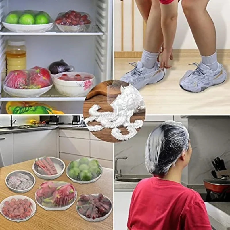 100PCS Colorful Food Cover Refrigerator Fresh-keeping Bags Food Grade Packaging Bag Reusable Kitchen Cling Film Transparent Wrap