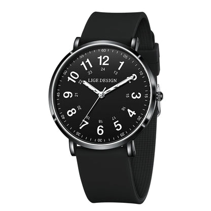 LIGE New Fashion Women's wristwatch Ultra-Thin Quartz Watches for Woman Waterproof Luminous Silicone Ladies Watches Pink Clock
