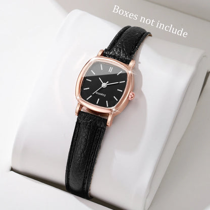 Fashion Minimalism Women Watches Small Square Dial Leather Strap Quartz Watch for Girls Clock（Without Box）