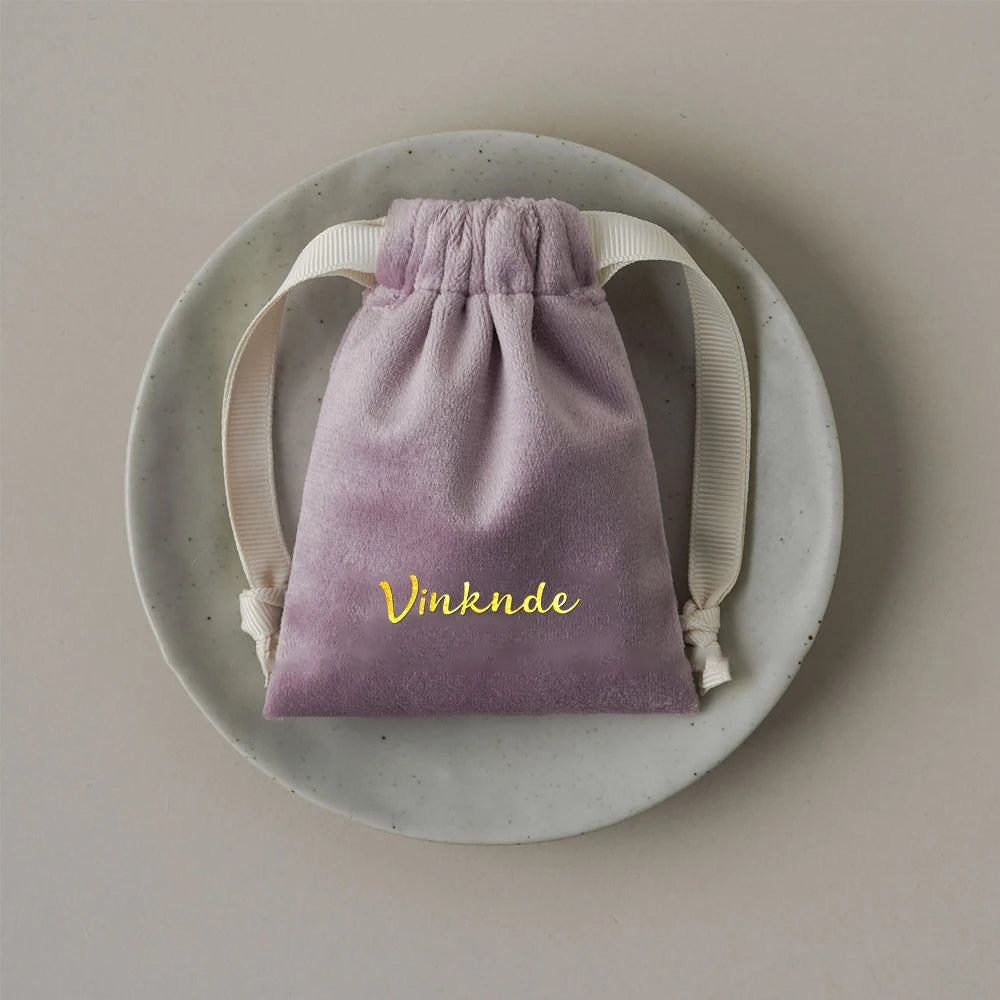 100pcs Custom Logo Jewelery Velvet Drawstring Bag Soft Champagne Velvet Suede Pouches Packaging for Wedding Party Gift Organizer