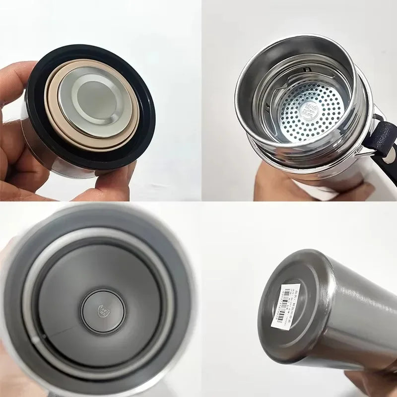 Portable 1L Stainless Steel Vacuum Flask, Insulated Water Thermos for Hot/Cold Coffee, Tea & Beverages