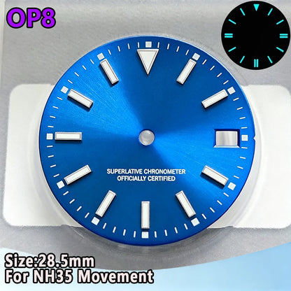 28.5mm NH35 Watch Dial Luminous Dials Single Calendar Dial Suitable For NH35 Movement Can Support DIY Dial Customization Logo