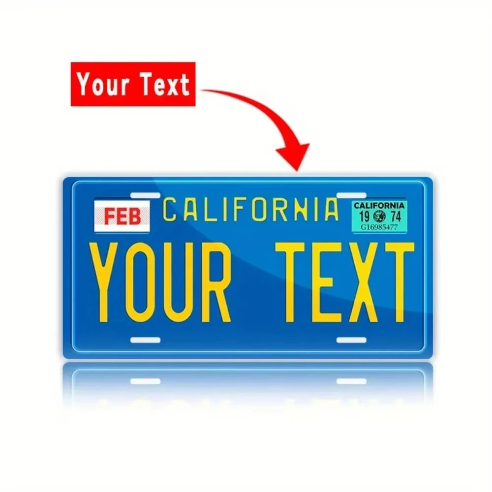 Personalized Custom California License Plate Tin Sign 30x15cm, Custom Your Own Text Name Number, Vintage Blue Aluminum Car Tag P